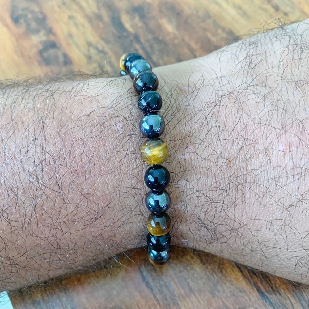8mm Tiger Eye - Black Onyx - Hematite Bracelet - Picture 8 of 11